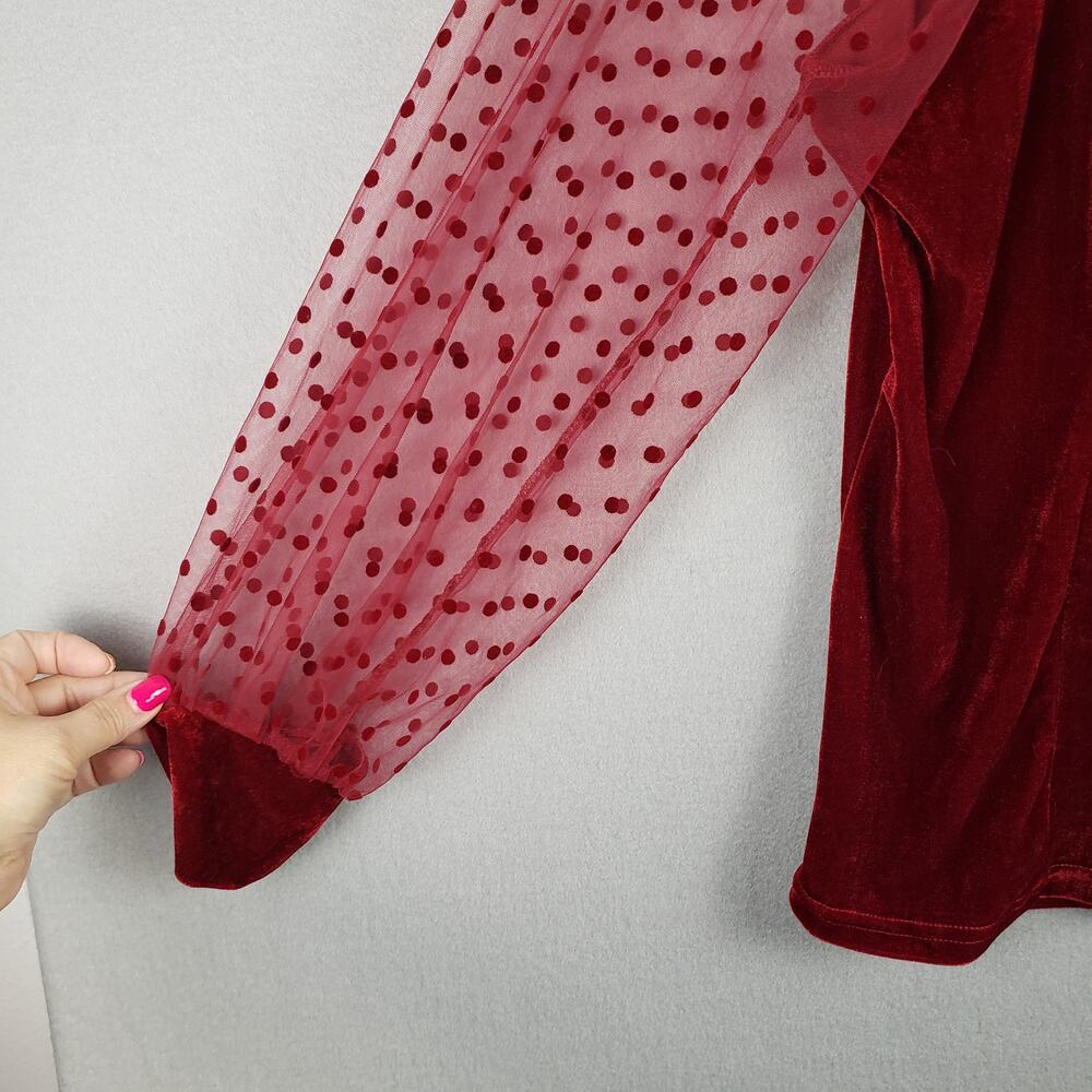 Siren Lily Women's‎ 1X Sheer Sleeve Velvet Blouse Red Vamp Gothic Steampunk Emo - Picture 2 of 8